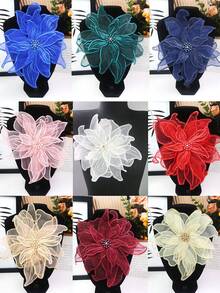 1 Stück/Packung, 10 Farben erhältlich, große Größe Spitze Stickerei mit Perlen 3D Applikation Borte, DIY Bekleidungszubehör, Brautkleid Dekoration, Länge 24cm/9,4 Zoll