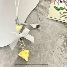 1 pieza Lindo regalo de queso navideño, Mini tenedor con lazo en forma de corazón DIY para cordón de teléfono, dije de bolso, llavero