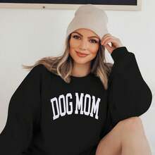 KNEYATTA Sudadera Con Texto En Inglés "Dog Mom", Sudadera Para Mujer Amante De Los Perros, Sudadera Divertida Con Gráficos De Otoño, Sudaderass Sin Botones - Oscuro - Ver 2