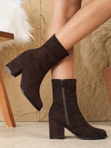 女士时尚厚底短靴，春秋季弹力套脚靴，紧身靴，秋冬季高帮靴，复古厚底马靴