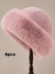 Faux Fur Fashion Hat, New Fluffy Hat, Women's Winter Fluffy Hat, Thickened Bucket Hat Design, Suitable For Women's Autumn/Winter Warmth, Cute Fluffy Hat, Winter Outfit, Warm Headwear, Solid Color Cute Versatile Bucket Hat, Fluffy Mongolian Hat, Women's Autumn/Winter Warm Cute Fluffy Hat, Christmas Decor, Solid Color Fluffy Bucket Hat, Thickened Fluffy Warm Ear Protection Hat, Suitable For Daily Outings - Multicolor - View 13