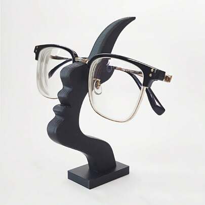 1pc Face Shaped Eyeglasses Holder, Sturdy Base Glasses Storage Rack, Minimalist Desk/Bedside Decor, Durable Plastic Material, Perfect Gift For Eyeglass Wearers/Home Office/Birthday, Modern Black & White Design, Artistic Smooth Surface, Office Accessory, Stable Base, Bookshelf Display