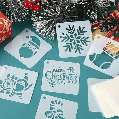 24pcs Reusable Christmas Painting Stencils Kit - DIY Art Crafts Templates For Wood, Wall, Furniture, Floor, Fabric Decor - Farm-Themed Designs For Holiday Decorations