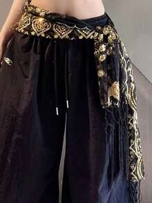 1 件女士肚皮舞亮片臀巾，肚皮舞流苏腰链，亮片腰带，表演腰巾 - 彩色 - 查看 7