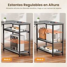 HLONONE Desk 120/140 Cm With 3 Fabric Drawers & Storage Bag, Corner Computer Desk With Shelves For Office & Home Office, 4 Colors - 灰色 - 查看 4