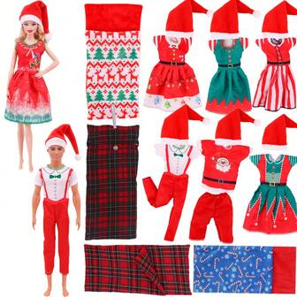 4pcs/Set Fashion Doll Christmas Outfit Clothes For 11.5 Inch/30cm 1:6 Doll, Includes: 2 Random Sleeping Bags, 1 Random Girl Doll Outfit, 1 Random Boy Doll Outfit, Great Christmas Gift For Little Boys And Girls (Doll Not Included)