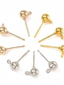 120 piezas de aretes de bola hipoalergénicos y tapones para los oídos para hacer joyas, postes de aretes de bola redondos, aretes de bola con bucles y respaldos de aretes transparentes, adecuados para manualidades de joyería DIY, 20 piezas de aretes, 100 piezas de tapones para los oídos - Multicolor - Ver 5