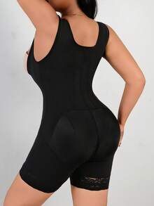 Plus Size Women High Cinched Waist Romper Shorts, Tummy Control, Butt Lifting - Black - View 4