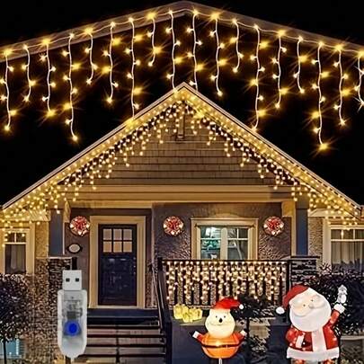 Outdoor String Light - USB Powered LED Icicle Light, 8 Modes, 4 Meters/13 Feet, Suitable For Christmas, Halloween, Valentine's Day, And Yard Decoration, Outdoor Light String, Holiday Lighting