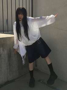 复古日系宽松波点休闲百搭连帽拉链外套 - 白色 - 查看 4