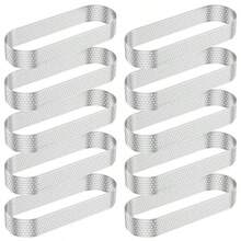 12 anillos ovalados de tarta anillo de acero inoxidable de 5 pulgadas molde de anillo antiadherente molde de anillo de tarta molde ovalado perforado molde de metal para pasteles de postre francés - Plateado - Ver 1