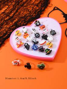 24 szt./pudełko, 24 szt. w kształcie serca, 24 szt. luzem, 12 szt. luzem zestaw pierścionków dekoracyjnych na Halloween, lampion z dyni, kapelusz czarownicy, duchy i inne dekoracje z żywicy, delikatna biżuteria na palec "cukierek albo psikus"