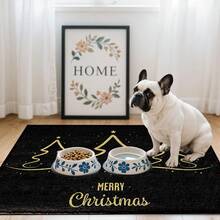 1 buc. Covoraș de Crăciun cu 3 linii aurii, cu decor de stea deasupra și modele împrăștiate de stele și puncte, suprafață din lână artificială TPR în partea de jos, decor de sărbătoare pentru intrare, baie, bucătărie, spălătorie, casă, petrecere, nuntă, sufragerie - Multicolor - Vizualizare 7