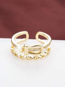 1pc Adjustable Leather Belt Buckle Design Artificial Zirconia Women Ring