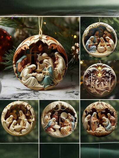 6 Peças Enfeites de Cena de Natividade - 8 cm de Diâmetro, Caixa de Presente Recordação | Enfeites de Árvore de Natal Cena de Natividade, Decorações de Natividade, Presentes Religiosos para Cristãos e Famílias