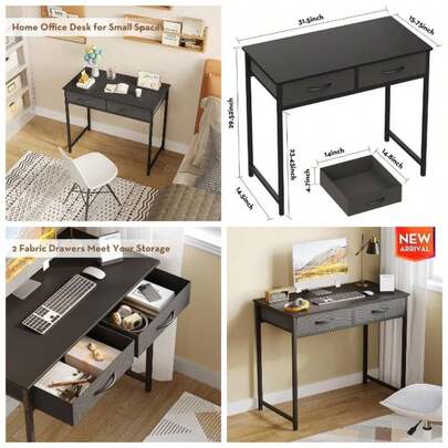 Small Computer Desk With Drawers, 31.5 Inch White Vanity Desk With Storage, Home Office Computer Desks Small Spaces, Modern Work Writing Study Table,