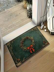1pc New Christmas Wreath Bow Doormat - Christmas Gift, Suitable For Living Room, Bedroom, Indoor - Machine Washable -- Flannel Material, Delicate Wrap, Skin-Friendly, No Pilling, Slightly Water-Resistant Easy Care, Odorless - Ideal For Home Decor, Room Decor, Living Room Carpet, Bedroom Carpet, Bathroom Carpet, Kitchen Carpet, Area Rug, Hotel Decor - Area Rug, All Season Use