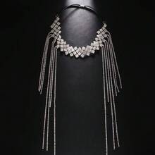 Exotic Luxury Rhinestone Long Tassel Hair Chain Headpiece, High-End Elastic Rhinestone Headband For Women - Multicolor - View 4