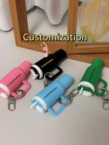 1pc Customizable Water Bottle Keychain, Personalized Text Keychain, Customizable Couples Keychain, Keyring, Customizable Text Keychain, Handbag Pouch, Lipstick, Keys, Can Store Small Items, Inexpensive Item, Christmas, Halloween, Birthday, Anniversary, Couples Gift - Multicolor - View 3