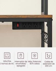 VASAGLE Estantería para Panadería con Toma de Corriente, Soporte de Microondas y Cocina, 40 x 60 x 170, Marrón Rústico y Negro MKKS037B01 - Marrón rústico, negro - Ver 5