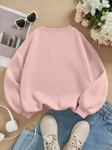 Sudadera de manga larga informal con gráfico de perro lindo para niñas, jersey de cuello redondo de moda, adecuado para otoño/invierno - Rosa - Ver 2