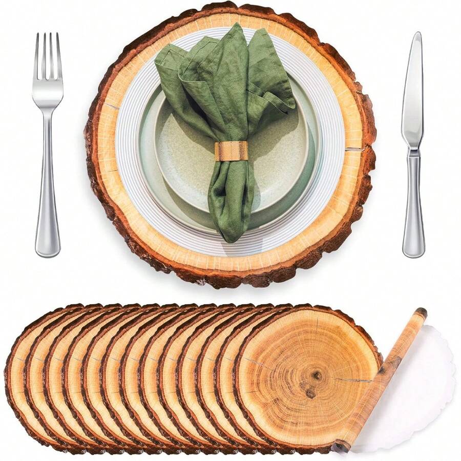 100 Pcs Disposable Wooden Slice Woven Paper Placemats Rustic Charger Place Mat Bulk Table Paper Placemats For Fall Wedding Dinner Party(Wooden) - Lát gỗ - Xem 1