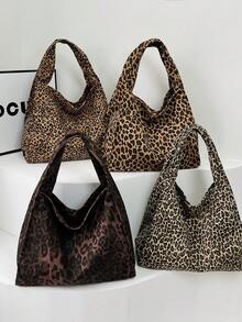 豹纹女士手提包，简约休闲大容量托特包，工作包，单肩/腋下包（学院风） - 彩色 - 查看 2