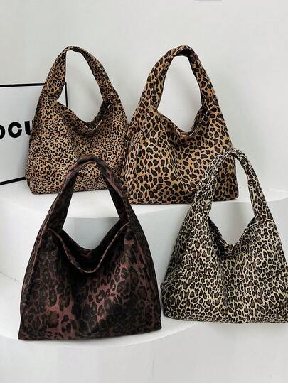 Damska torba z nadrukiem w panterkę, prosta i swobodna torba o dużej pojemności, torba do dojazdów do pracy, torba na jedno ramię pod pachę w stylu szkolnym.