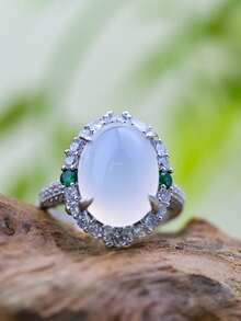 2025 新款天然玛瑙玉戒指，半透明玉髓镶嵌戒指，女士婚礼订婚珠宝戒指，学生和最好的朋友可调节 INS 风格戒指，礼物，经典凸圆形闪亮方晶锆石玫瑰金水晶戒指 - 戒指 - 查看 13