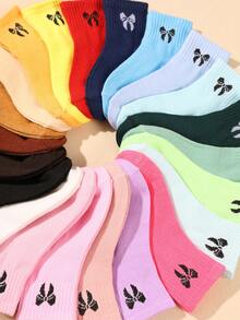 10 Pairs Kids Random Candy Color Bowknot Sports Casual Mid-Calf Socks, Warm For Autumn/Winter