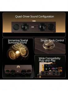 Lenovo C02 Subwoofer, Retro Wood Finish, High-Fidelity Audio, Stable Bluetooth Transmission, USB Power Supply, Wooden Design, Home Audio - Wood Grain Color - View 3