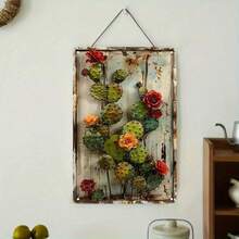 1PC Cactus With Red And Yellow Flowers Tin Sign, Vintage Floral Wall Art, 2D Flat Design, Rustic Home Decor, Retro Decor, Ideal For Living Room, Office & Nature-Inspired Spaces, 8x12 Inches / 20x30 Cm - Multifärgad - Visa 9