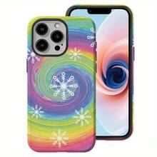 Película protectora para teléfono dos en uno con diseño de copos de nieve mate esmerilado, antirrayas, compatible con phone 14 y 15. Estilo minimalista, diseño de copos de nieve, impresa, antirrayas, funda, ideal para compras navideñas. - Negro - Ver 1