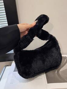 1 Stück flauschige einfarbige Damen Umhängetasche, modischer minimalistischer Halbmond Tasche, geeignet für den täglichen Gebrauch wie Einkaufen, Pendeln und Reisen