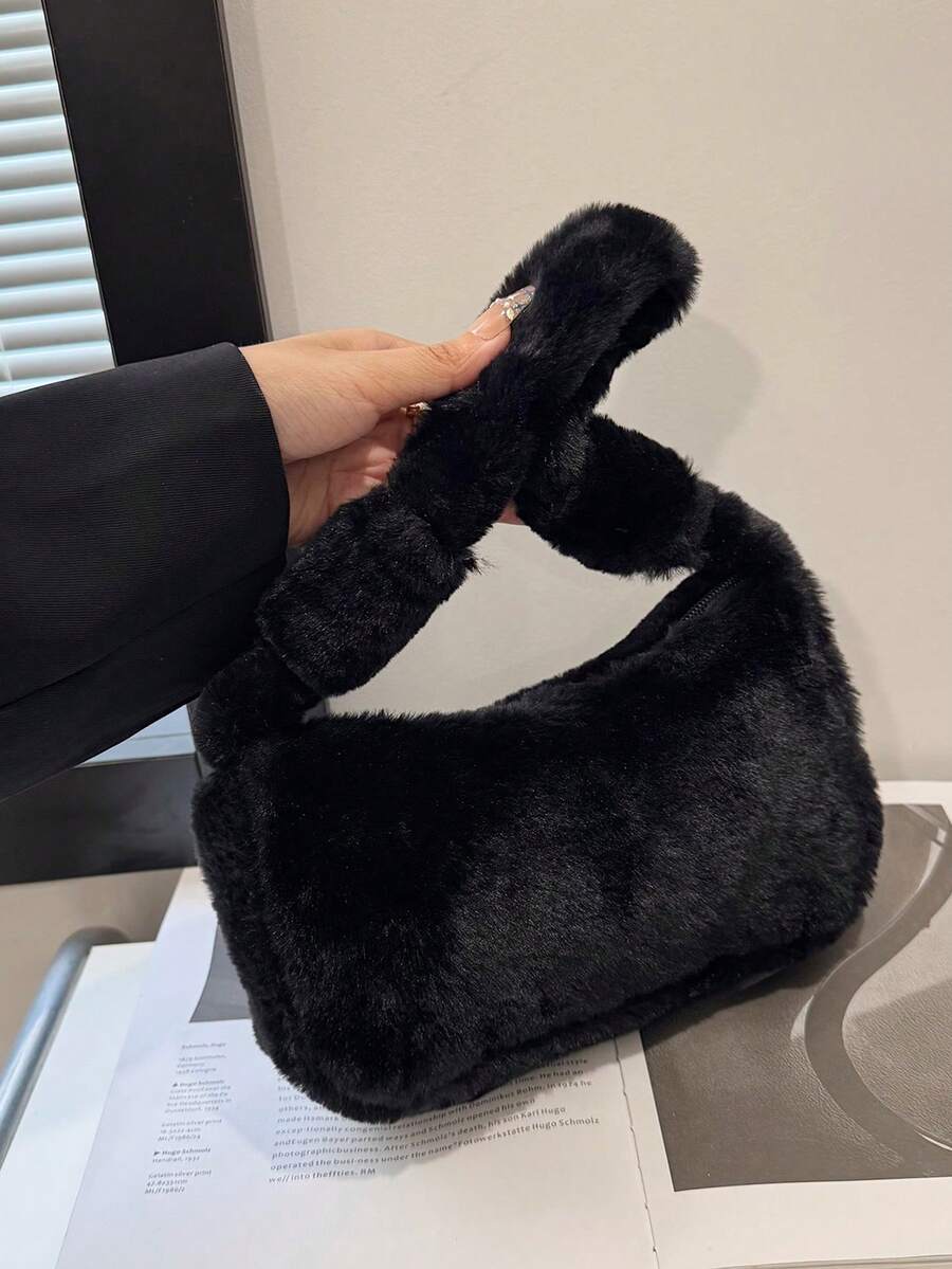 1 Stück flauschige einfarbige Damen Umhängetasche, modischer minimalistischer Halbmond Tasche, geeignet für den täglichen Gebrauch wie Einkaufen, Pendeln und Reisen