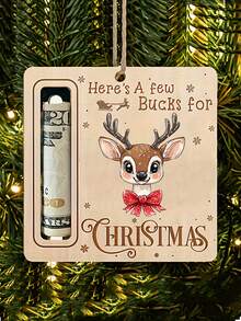 1/5 pièce Décoration de portefeuille de Noël, porte-monnaie de rangement, ornement d'arbre de Noël, Noël en bois naturel, cadeau d'anniversaire, de fête, boîte à monnaie décorative, décoration de Noël Père Noël et renne, faveurs de fête, artisanat en bois durable, design plat 2D