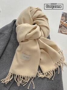 1pc Solid Women Scarf, Versatile High-Quality Faux Cashmere Solid Color Warm Tassel Scarf, Fashion Soft Shawl For Women, Suitable For Decoration And Keeping Warm Around Neck In Winter