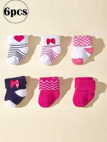6 perechi de șosete pentru bebeluși, culori bomboane, șosete drăguțe de pluș calde pentru nou-născuți, pentru fetițe, 0-6 luni, 6-12 luni, toamnă/iarnă