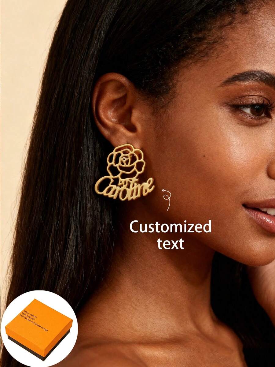 Personalized Birth Flower Name Earrings Gold Nameplate, Custom Jewelry Gift Can Be Customized In A Simple Daily Style. The Products Include Gift Boxes, Valentine's Day Gifts, Birthday Gifts, Mother's Day Gifts, And Daily Gifts
