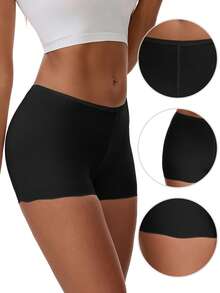Women's Seamless Ice Silk Lace Trim Slip Shorts For Under Dresses Lightweight Elastic Boyshorts Small White Y1 - 黑色 Y1 - 查看 3