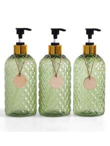 GAONLY Distributeur de shampoing et de revitalisant, bouteilles de shampoing rechargeables avec pompes en plastique et étiquettes imperméables DIY, ensemble de distributeurs de gel douche vides pour la salle de bain, bouteilles de savon de douche (vert, lot de 3, 500 ml)