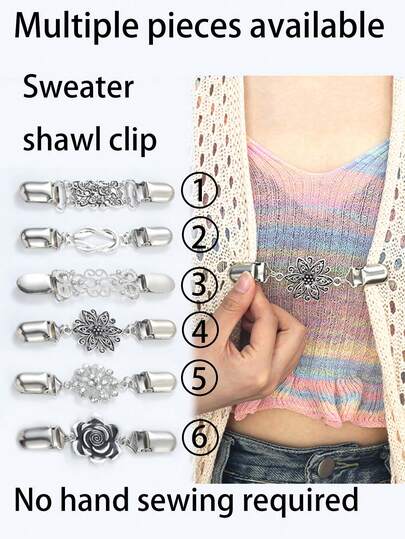 6 Styles Retro Shawl Clips .Rated Rhinestone-Embellished Sweater Clips For Women, Multi-Use Scarf Buckles ,Collar Clamps. Multi-Functional Design, Adds Elegance To Sweaters/Blouses, Doubles As Anti-Slip Chest Pins For Necklines Christmas Gift