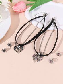 1pc Elegant Rhinestone Snowflower Pendant Necklace & 1 Pair Snowflower Earrings, Suitable For Women, Beer Festival, Daily, Holiday Outfits