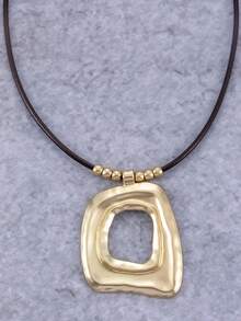 1PC Retro Simple Elegant Luxury Bohemian Matte Gold Asymmetric Geometric Hollow Square Pendant Necklace With Metal Chain, Perfect For Women's Daily Wear And Beach Styling Halloween Christmas Mother's Day Gift