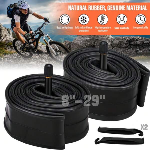 2pcs 8"/10"/12"/14"/16"/18"/20"/22"/24"/26"/27"/29" X 1.75-2.125" Premium Bicycle Inner Tubes With Tire Levers, Schrader Valve Bike Tires, Multi-Purpose Thick Butyl Bicycle Tubes, DIY Tire Repair Tools, Bike Tubes For Mountain Bikes, Cycling Accessories/Gear, Gift For Family/Boyfriend/Girlfriend/Husband/Wife