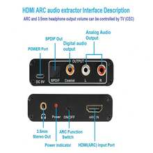 HD ARC Audio Extractor, 192KHz HDTV ARC Audio Adapter Converter Splitter To Optical TOSLINK SPDIF + RCA L/R+ Coaxial And Analog 3.5mm Stereo For Soundbar HDTV Speaker Amplifier Headphones - 黑色 - 查看 3