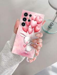 1 件白色 TPU 兔子卡通插图防震全覆盖手机壳和 1 件粉色心形串珠腕带，时尚百搭创意全保护手机壳，适合作为送给女朋友、最好的朋友、妻子、伴侣、家人、老板、情侣、同学、老师、同事、生日、节日的礼物 - 彩色 - 查看 3