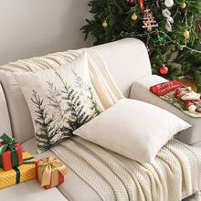 1pc Solid Color Unfilled Pillowcase, Christmas Print Linen Pillowcase, Suitable For Living Room And Home Use - White - View 5