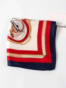 1pc Women's Luxury Patterned 27.5" X 27.5" Silk Bandana Scarf, Elegant Fashion Design, Versatile Neck Wrap, Hair Band, And Headband, Ideal For Daily Wear, Casual Outfits, And Chic Styling, Lightweight And Stylish Accessory - Blue Red - View 5