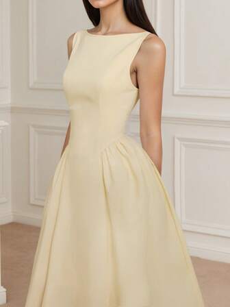 Vestido corto de mujer de cuello de pico de unicolor de Amyenjoylife